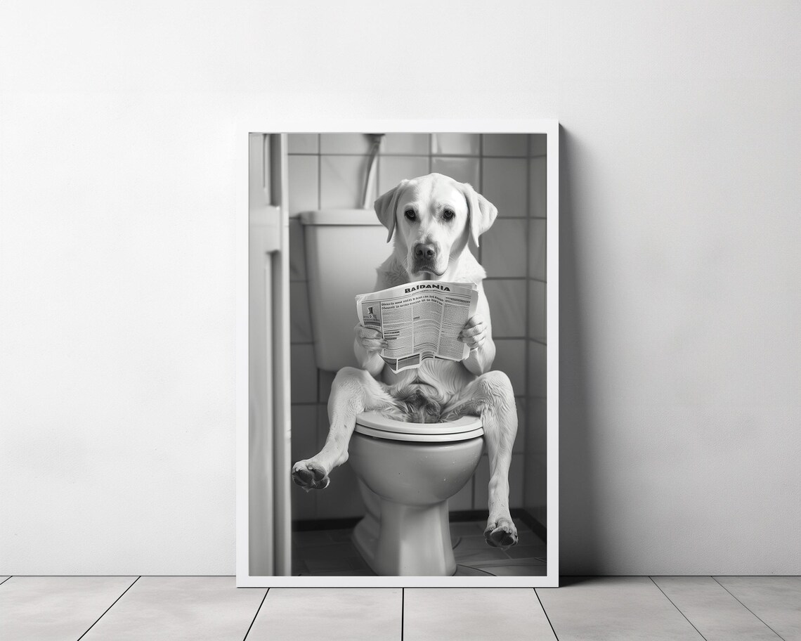 Labrador Retriever Reading Newspaper Toilet Funny Dog Photo Poster - Image 3