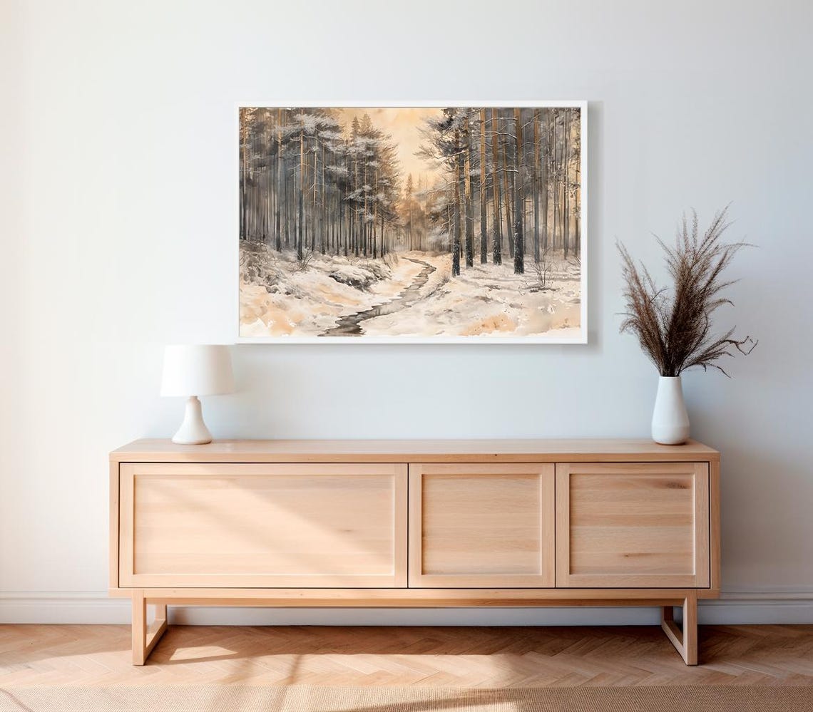 Vintage Winter Sketch Flocked Snowy Trees Vintage Art - Image 2