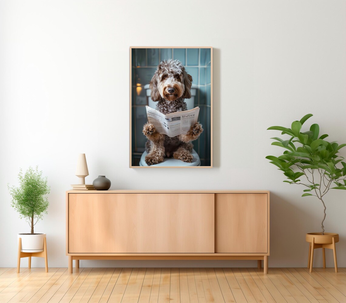 Labradoodle Auf Toilette Und Liest Zeitung Badezimmer Bild Badezimmer Deko Labradoodle Geschenk Einrichtung Ideen Badezimmer Funny Picture - Image 2