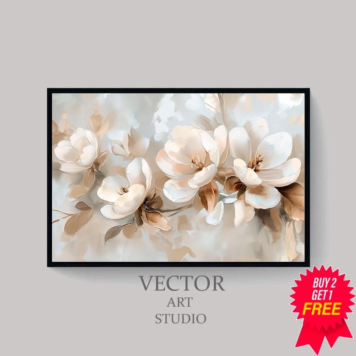 Creamy White Magnolia Blossoms On Soft Neutral Background Art Poster - Image 4
