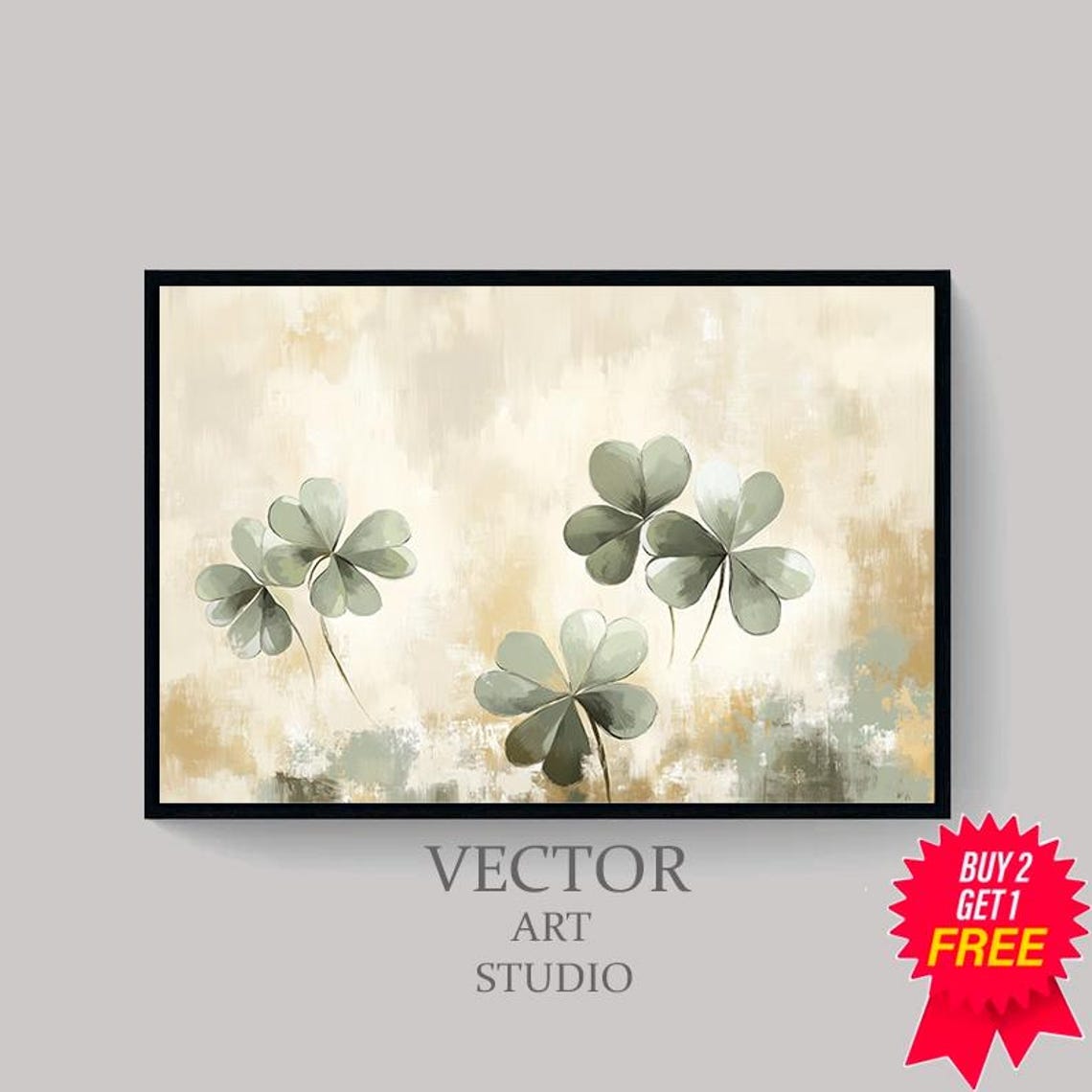 Shamrock Rustic Painting Frame Tv Art St Patricks Day Decor Clover Print Moody Vintage Print Green Lg Gallery Tv - Image 4
