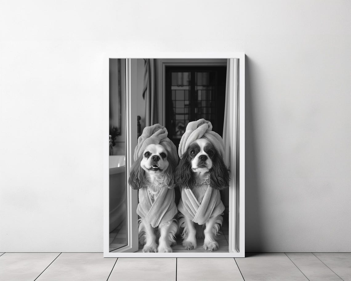 Two Cavalier Spaniels with Towel Turbans Spa Duo Funny Poster - Image 3