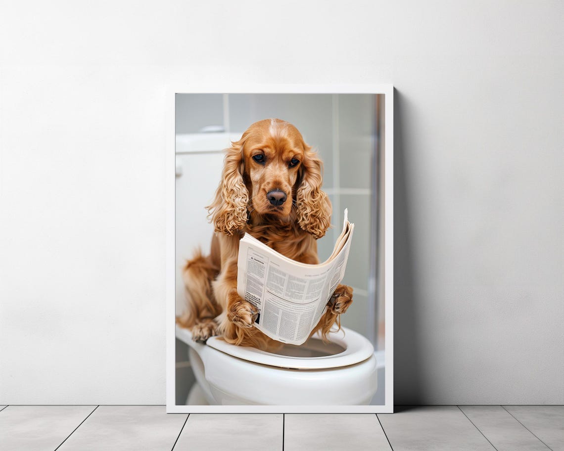 Cocker Spaniel Reading Newspaper on Toilet Funny Dog Bathroom Poster - Image 3