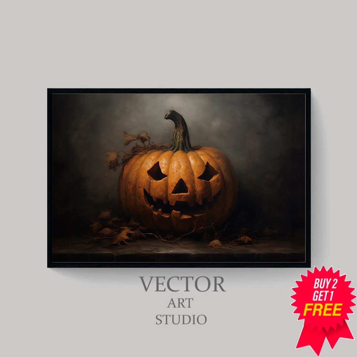 Smiling Jack O Lantern on Dark Background Moody Halloween Poster - Image 4