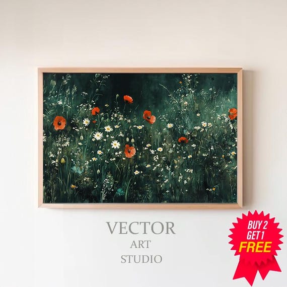 Vintage Dark Floral Art Moody Botanical Flower Painting Print Dark Academia Aesthetics Farmhouse Wall Art
