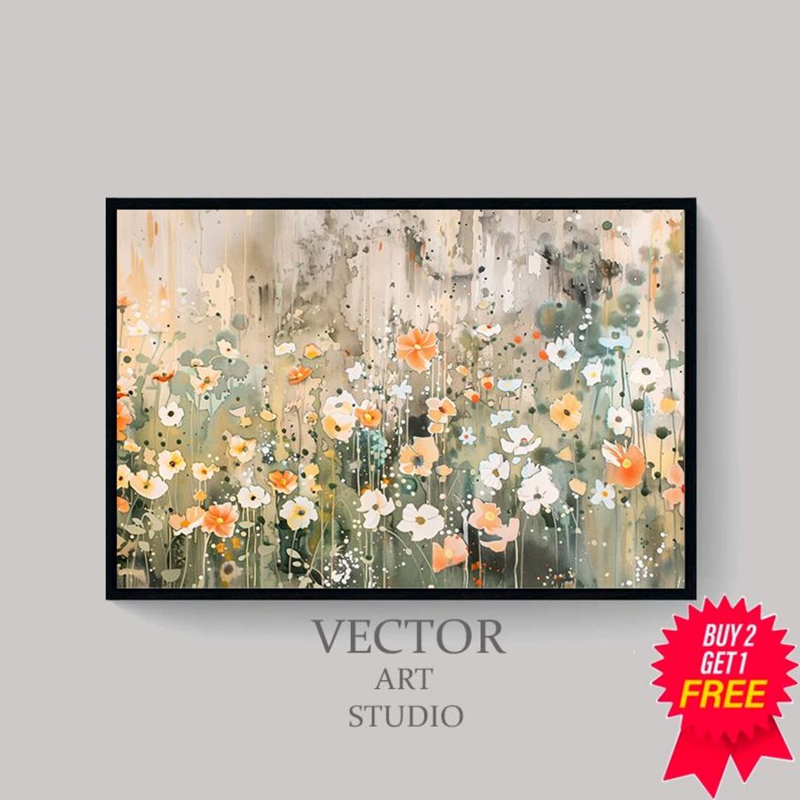 Dreamy Soft Orange and White Wildflowers Watercolor Floral Poster - Image 4
