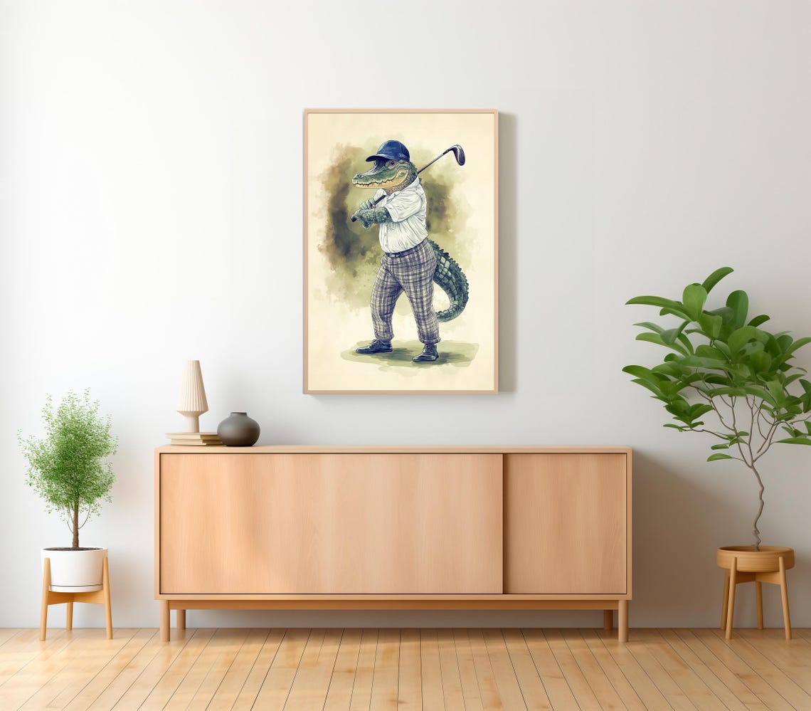Alligator Golfer in a Polo Shirt Swinging a Golf Club Poster - Image 2