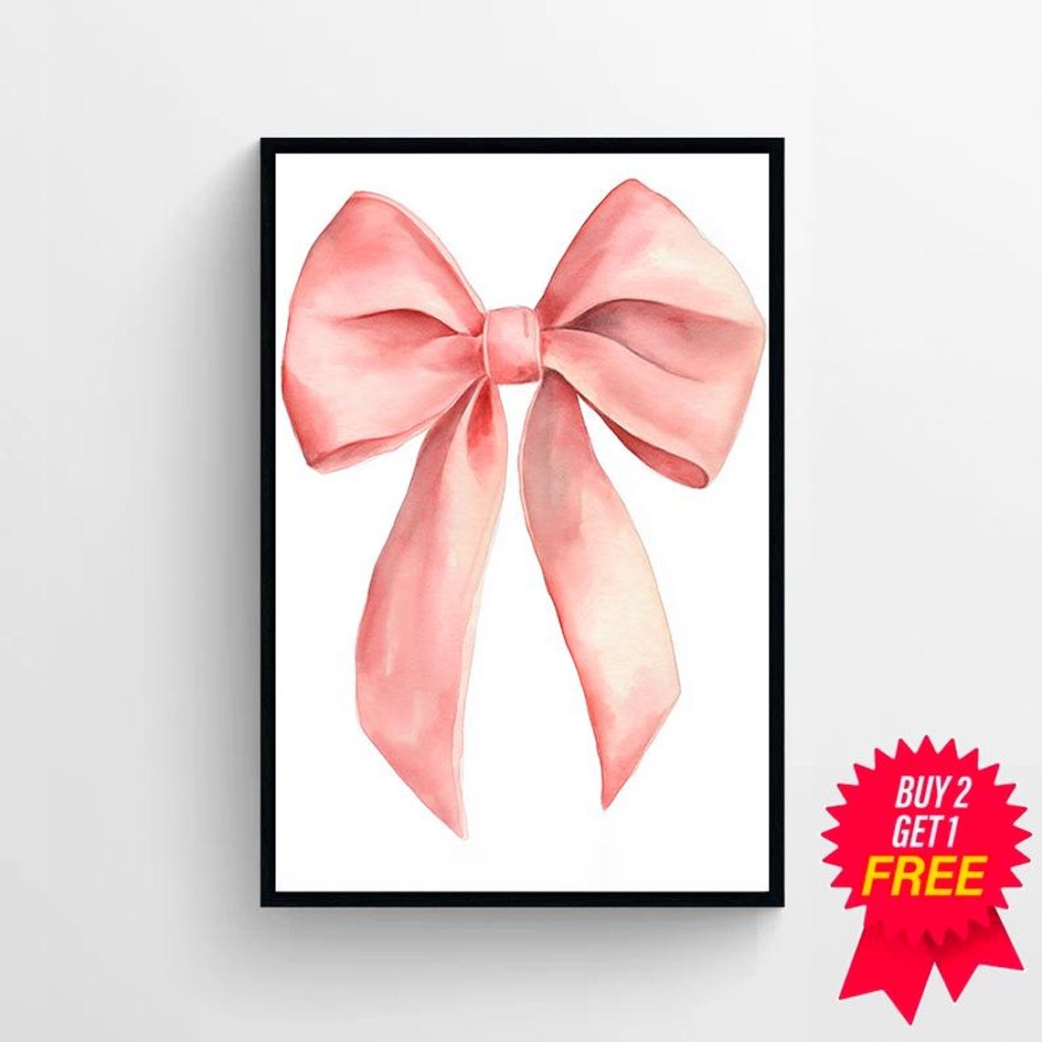 Peachy Pink Satin Bow Watercolor Coquette Nursery Decor Poster - Image 4