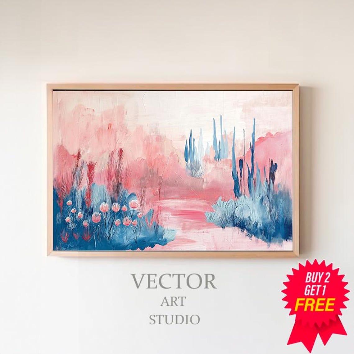 Pink and Blue Misty Abstract Landscape Modern Brushstroke Poster