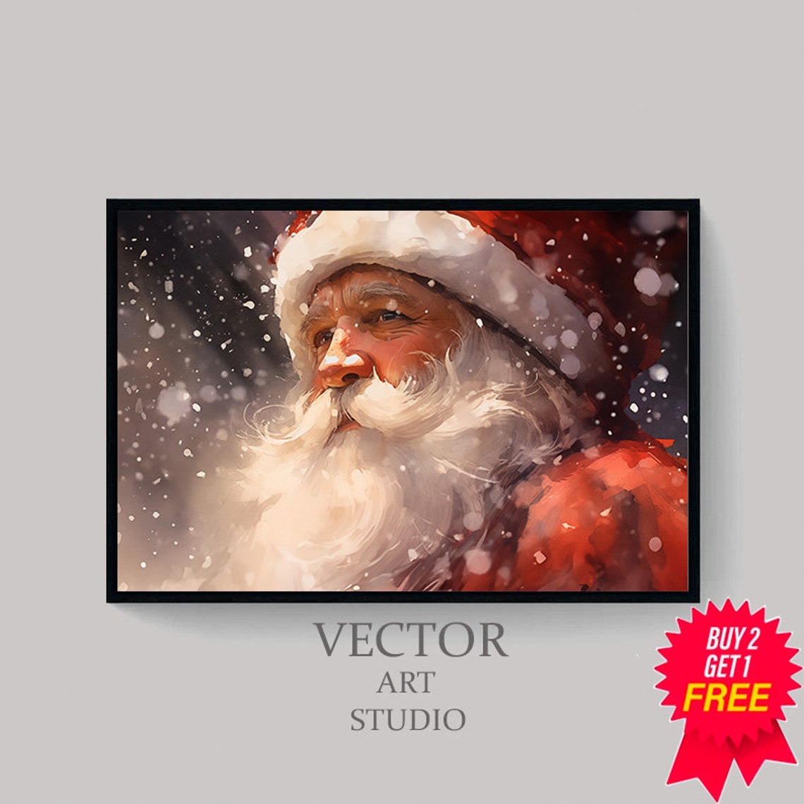Santa Claus Portrait in Snowfall Side Profile Watercolor Poster - Image 4