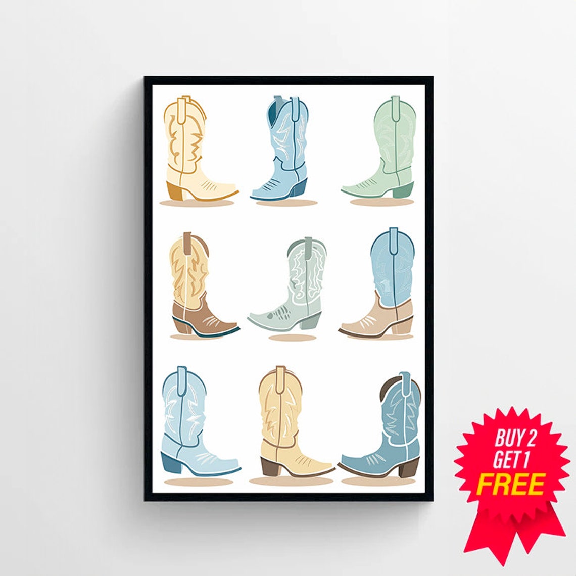 Blue Cowgirl Boots Set Print Preppy Wall Poster Cowgirl Trendy Wall Art Western Bedroom Decor Rodeo Cowgirl Print - Image 4