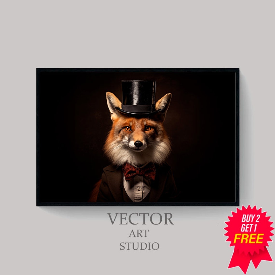Dapper Fox In Top Hat And Red Bow Tie Victorian Gentleman Poster - Image 4