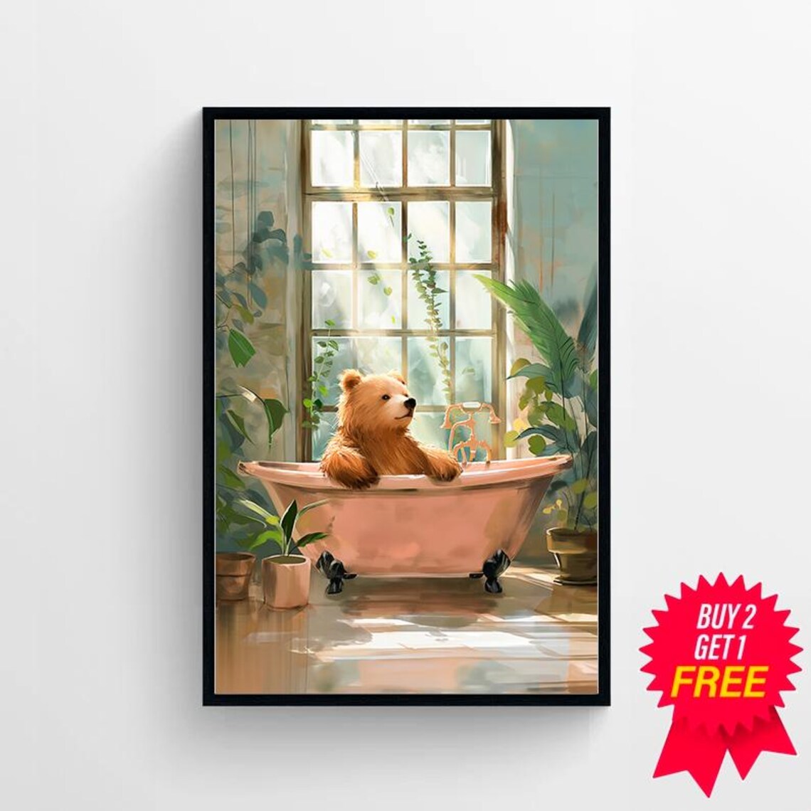 Golden Bear Cub Lounging in a Clawfoot Tub Sunlit Bathroom Poster - Image 4