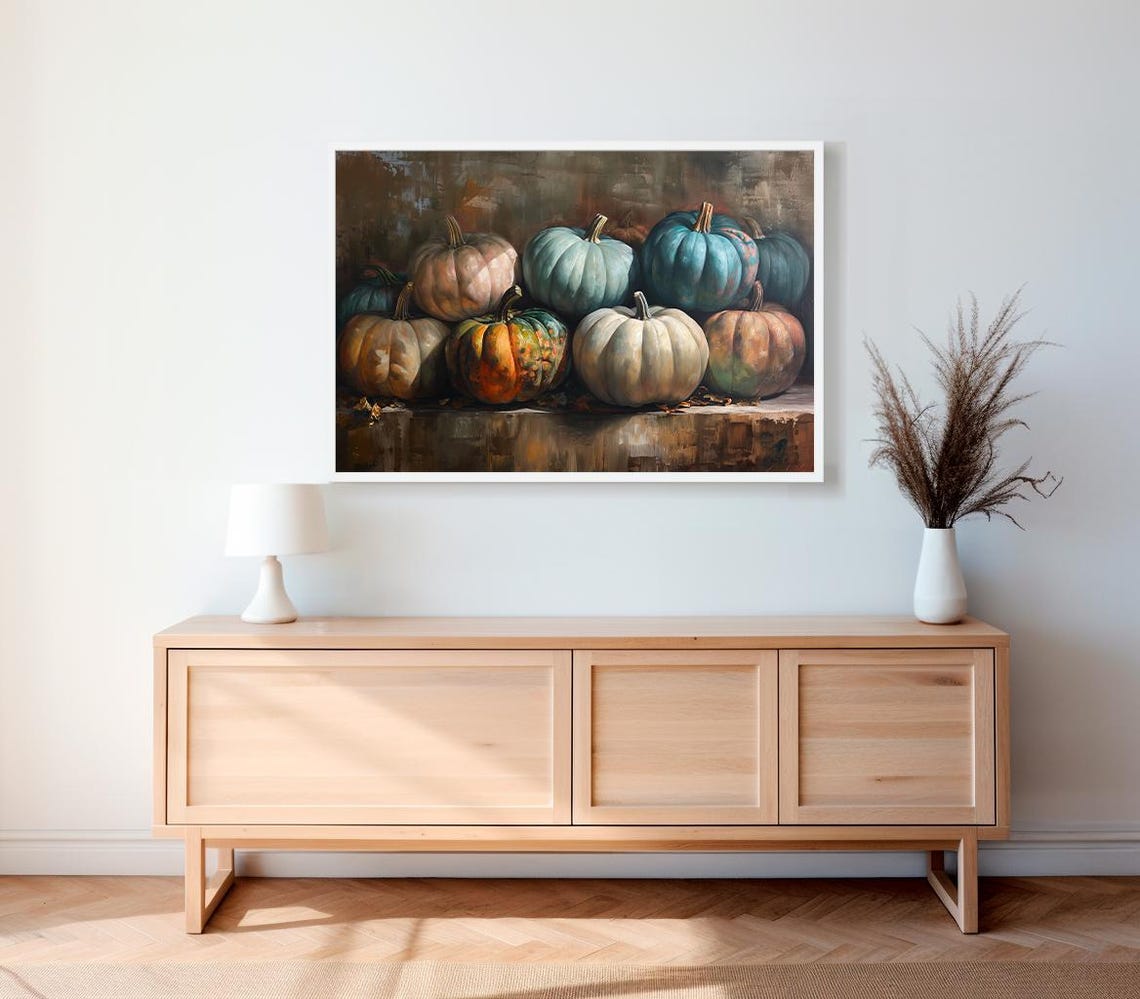 Blue And Cream Heirloom Pumpkin Harvest Pile Still Life Poster - Image 2