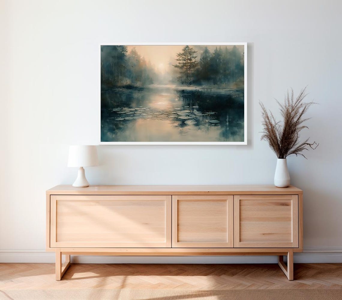 Fall Landscape Print Vintage Autumn Moody Countryside Painting Muted Farmhouse Decor Rustic Fall Wall Rustic Fall Landscape Print - Image 2