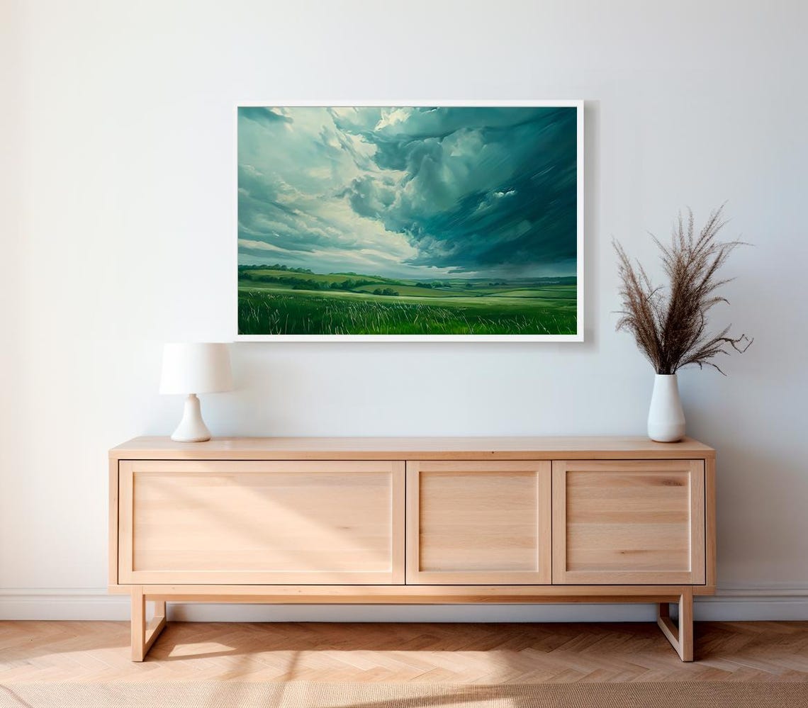 Cloudy Vintage Spring Frame Tv Art Stormy Grey Sky Summer Screensaver Moody Country Landscape Painting Antique Scenery Tv Art - Image 2