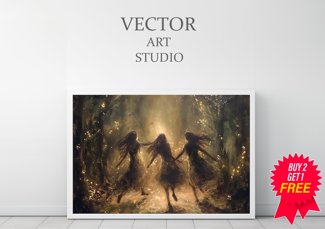 Misty Forest Fairy Dance in Soft Golden Light Fantasy Poster - Image 3