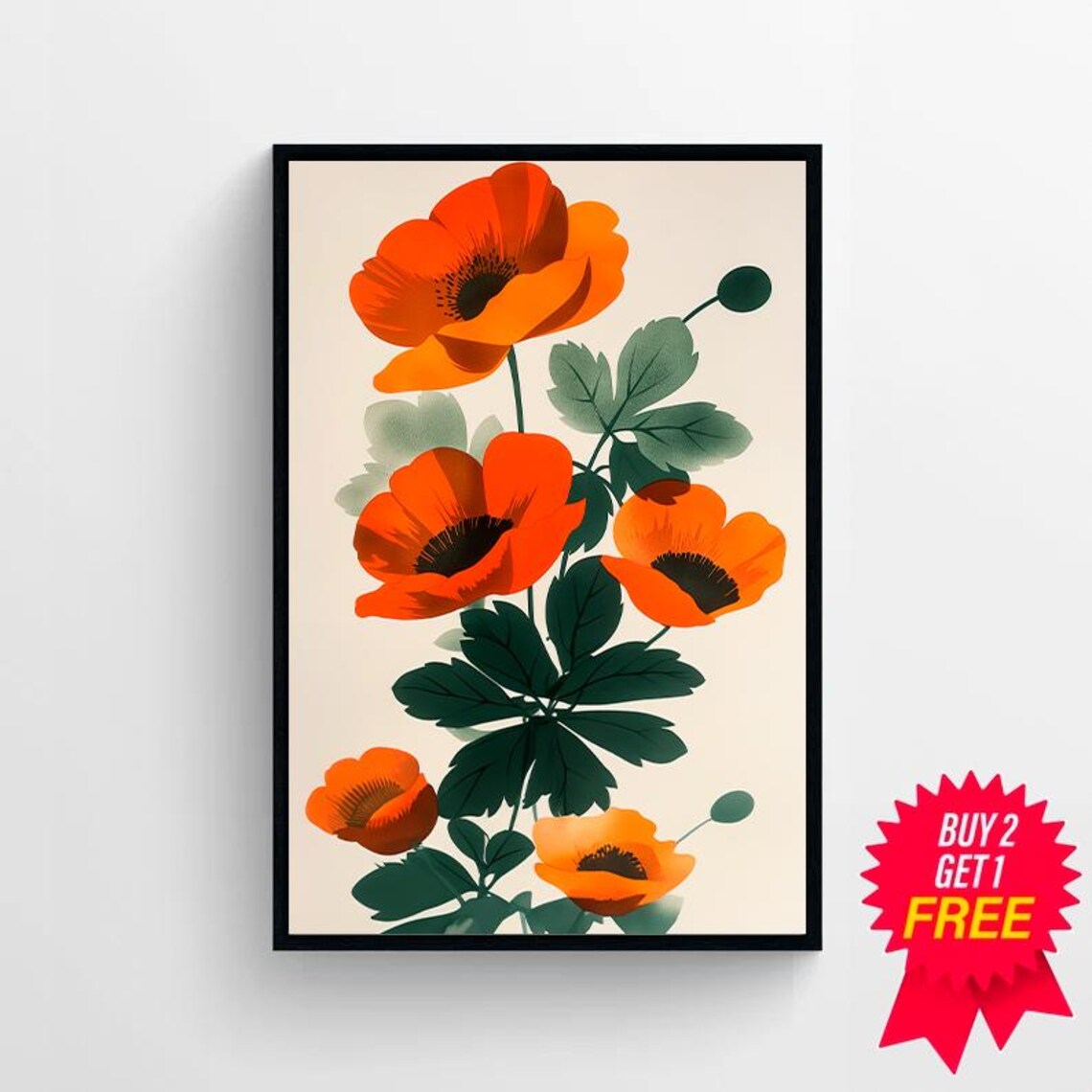 Vibrant Orange Poppy Flowers Vintage Botanical Illustration Poster - Image 4