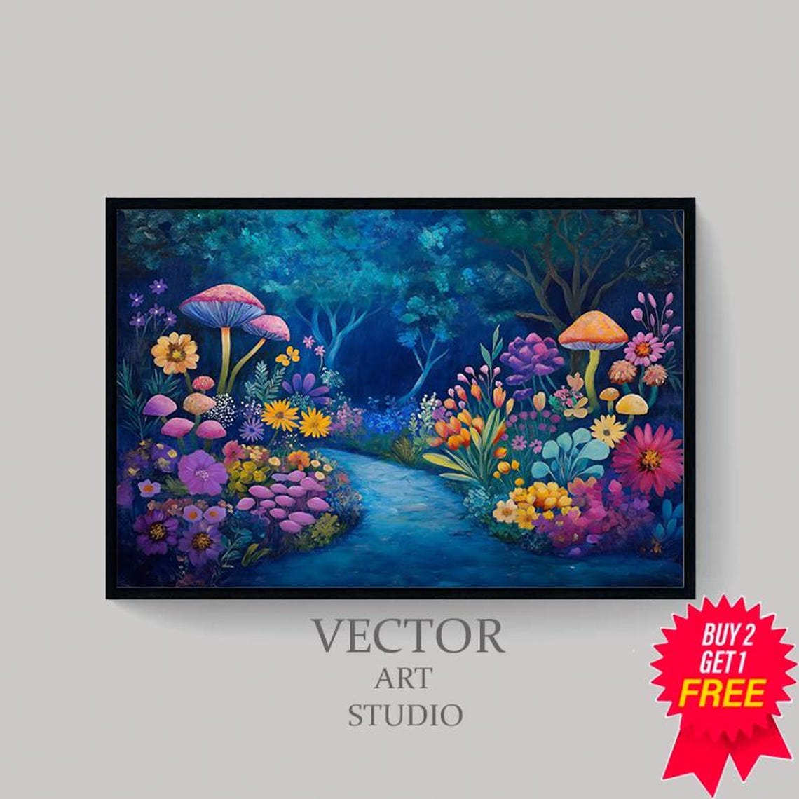 Moonlit Enchanted Garden With Glowing Mushrooms Night Poster - Image 4