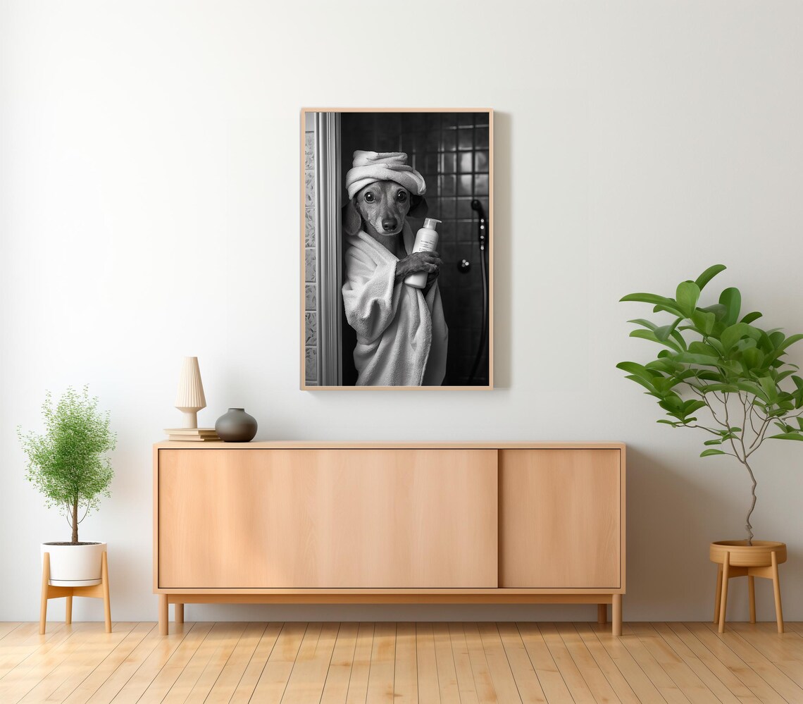 Funny Dachshund Bathroom Art Print, Wall Decor - Image 2