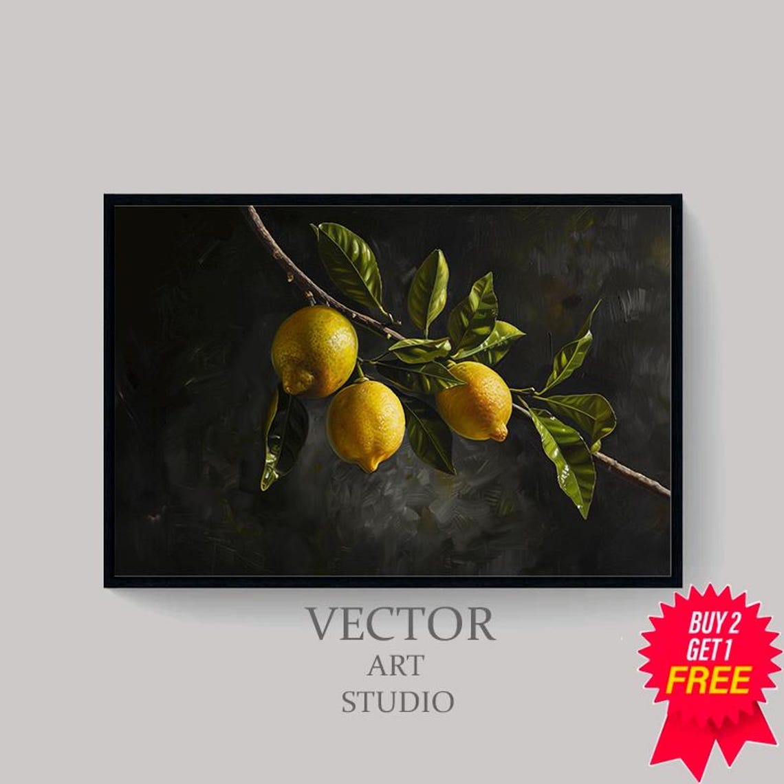 Lemon Moody Fruit Print Vintage Citrus Still Life Oil Painting Kitchen Wall Art Dark Lemons Tree Art Rustic Farmhouse Decor - Image 4