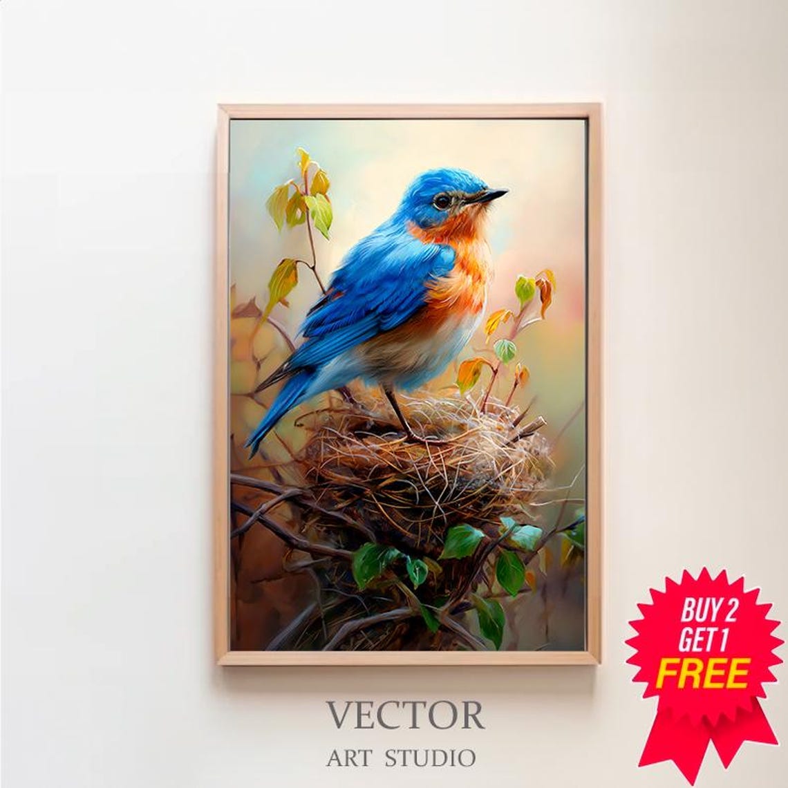 Vintage Bluebird Bird Print Antique Bird Wall Art Moody Vintage Decor Oil Painting Living Room Art