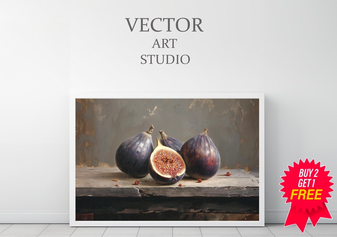 Dark Moody Figs Fruit Art Print Still Life Painting Rustic Vintage Art Painting Cottagecore Oil Painting Country Farmhouse Kitchen Decor - Image 3