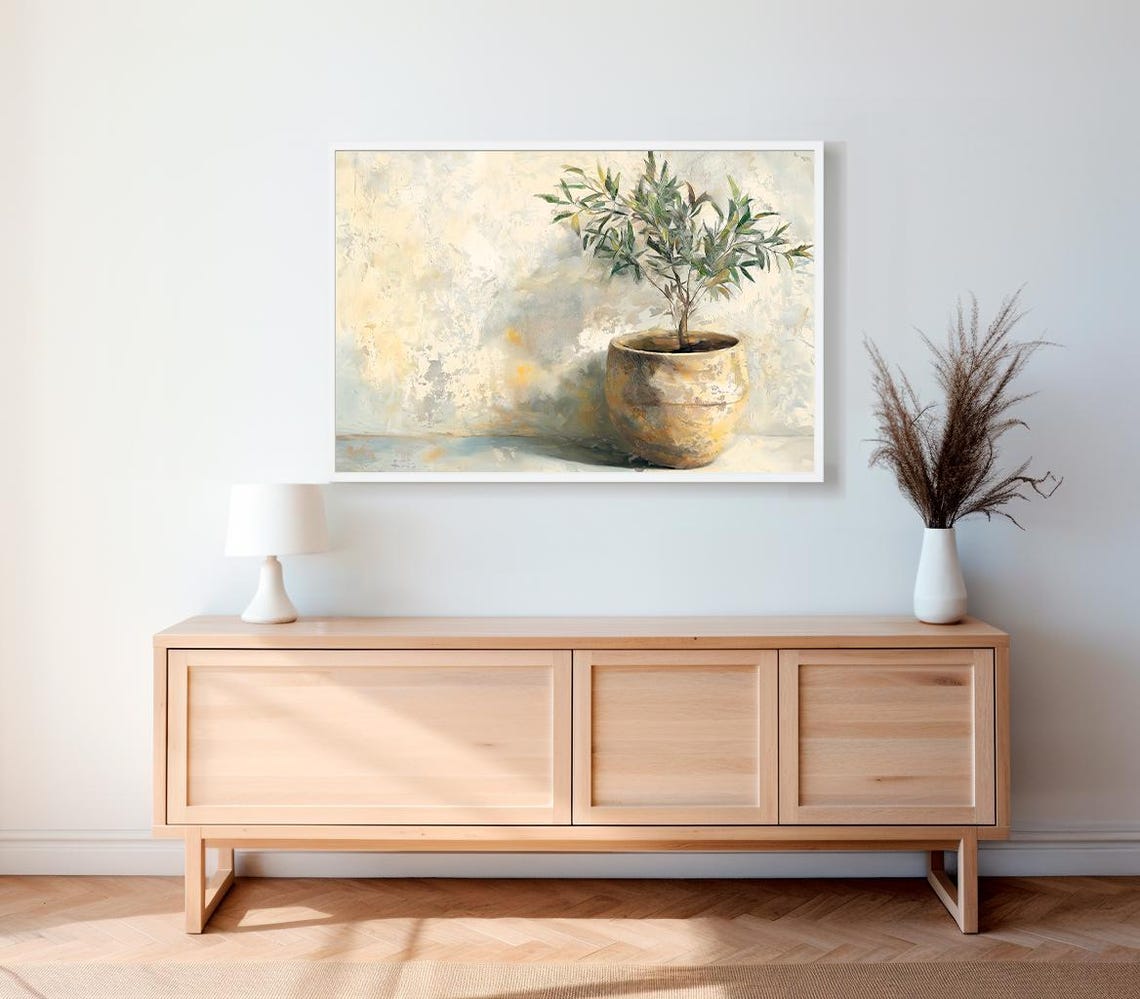 Olive Tree In Aged Clay Pot Against Pale Plaster Wall Poster - Image 2