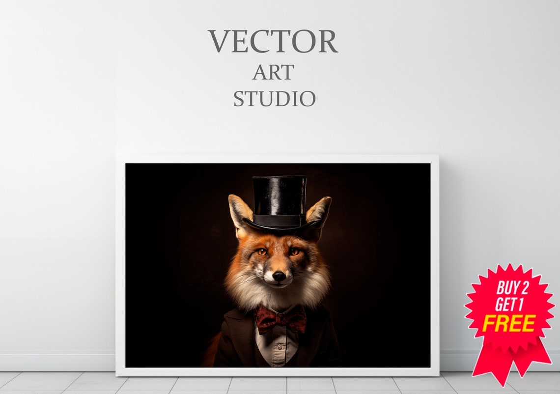 Dapper Fox In Top Hat And Red Bow Tie Victorian Gentleman Poster - Image 3