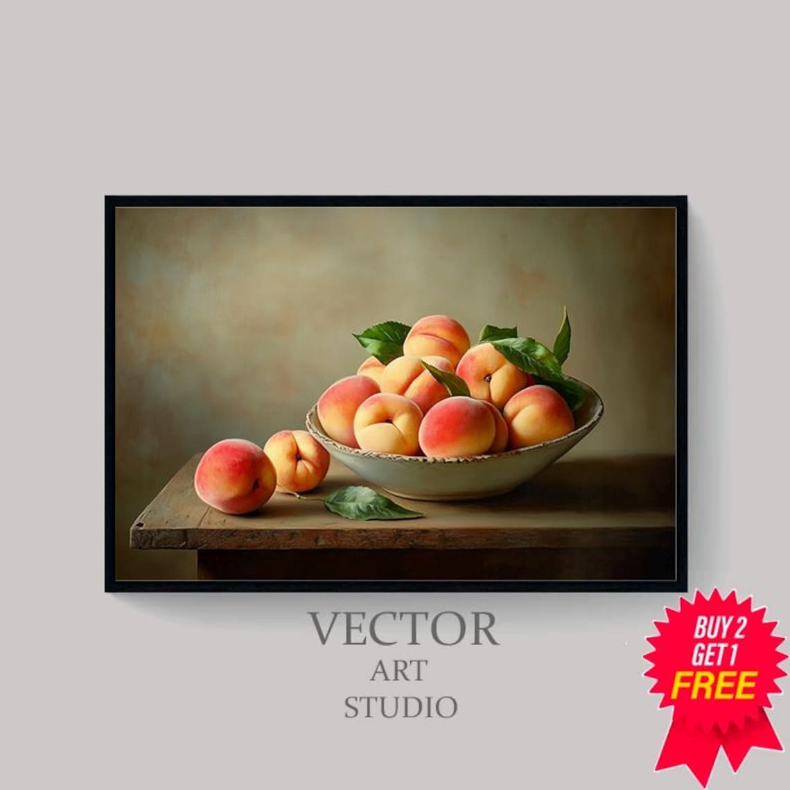 Moody Vintage Peach Still Life With Bowl Of Peaches Oil Poster - Image 4