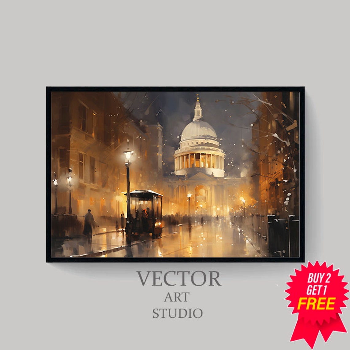 Snowy Winter Night Frame Tv Art Christmas Decor Moody Neutral Christmas Frame Tv Art Vintage Winter City Painting - Image 4