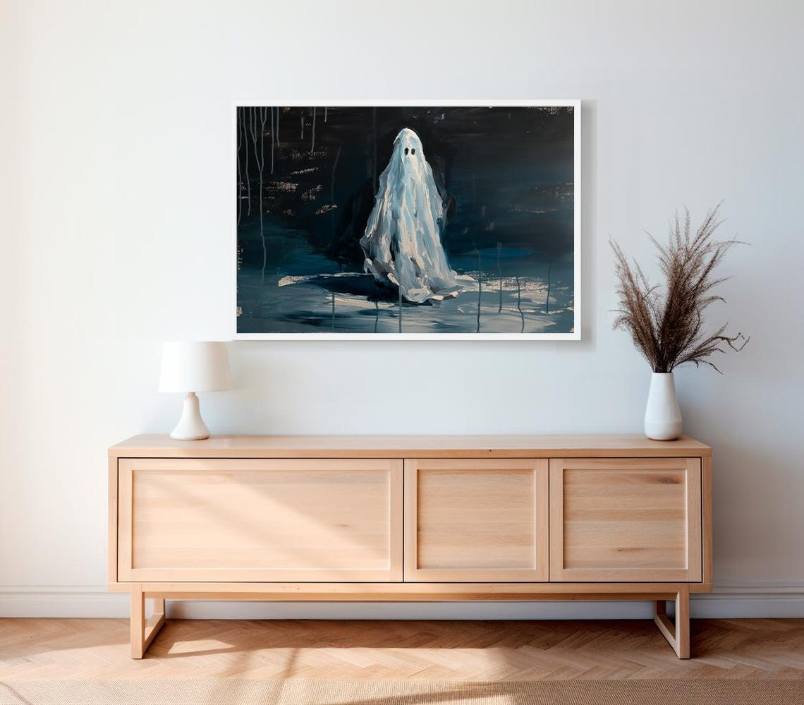 Lonely Ghost Standing In Dark Rain Night Expressive Painting Poster - Image 2