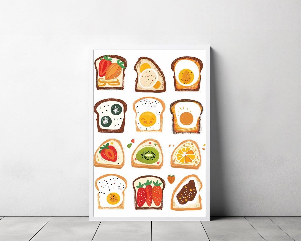 Cute Breakfast Toast Grid Eggs Fruit Cheerful Kitchen Wall Poster - Image 3