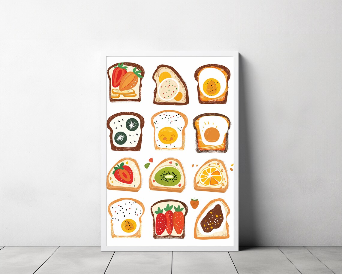 Toast Breakfast Print Avocado Toast Decor Trendy Kitchen Wall Art Kitchen Decor Minimalist Food Ingredient Print Foodie Art Print - Image 3