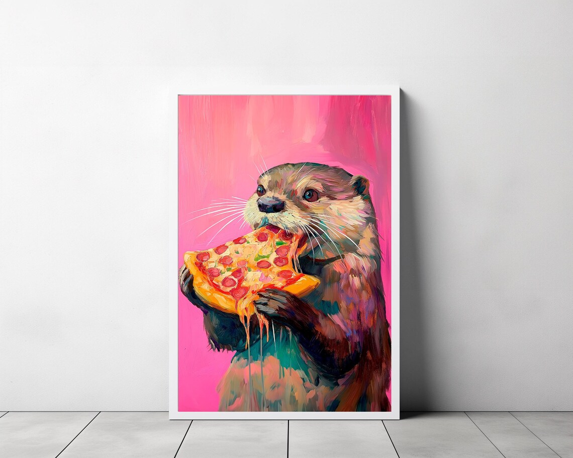 Maximalist Otter Eating Pizza, Oil Painting Poster - Image 3