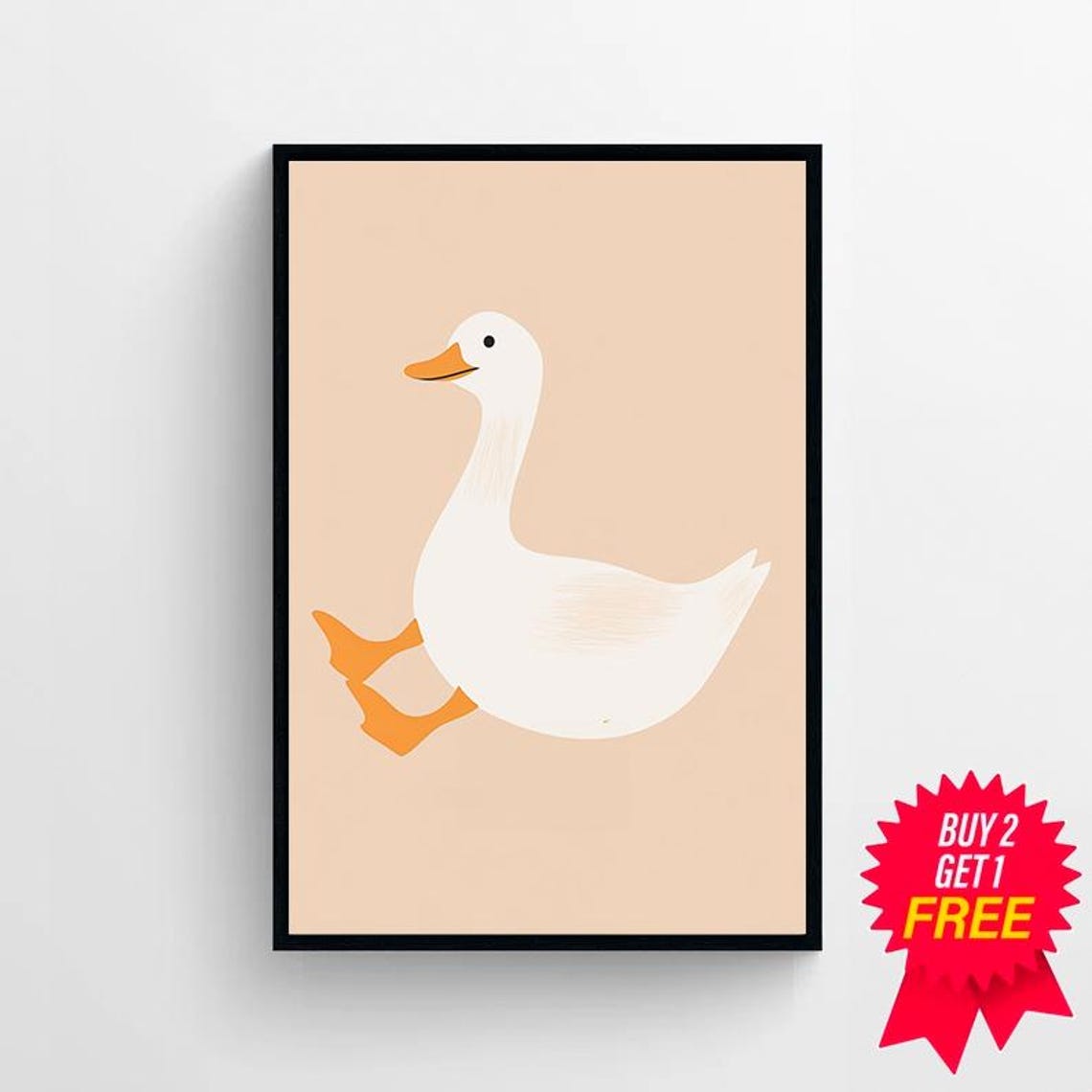 Silly Goose on a Peach Background Minimalist Kids Room Art Poster - Image 4