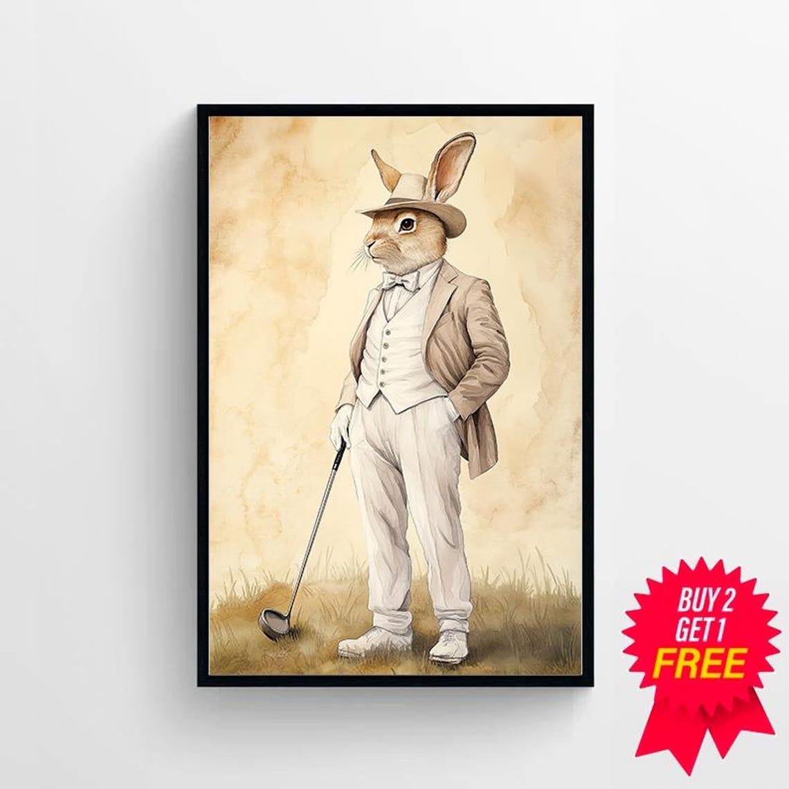 Dapper Rabbit Gentleman in a Suit Holding a Golf Club Poster - Image 4