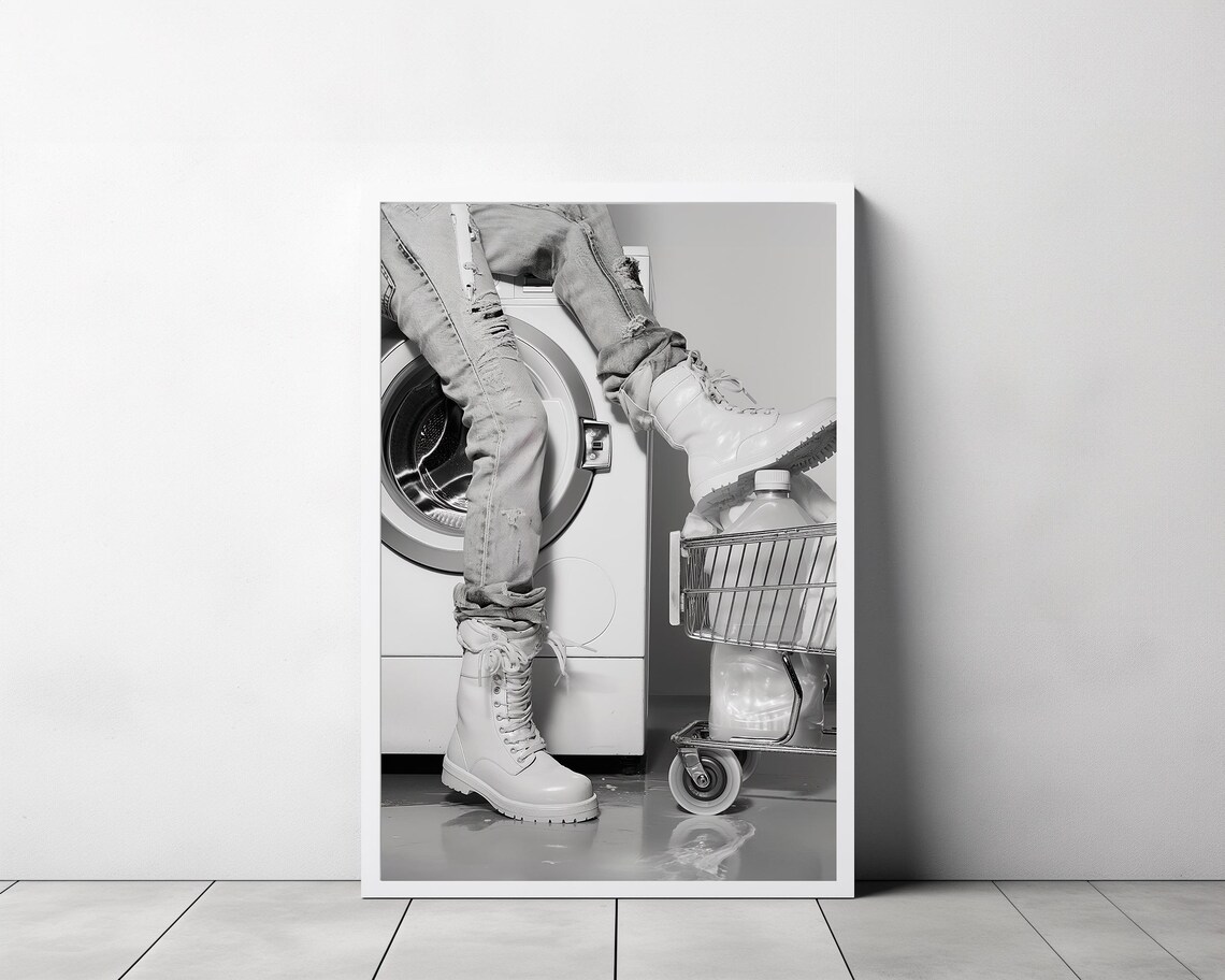Laundry Day Wall Art Black And White Funny Wall Art Laundry Room Decor Wall Art - Image 3
