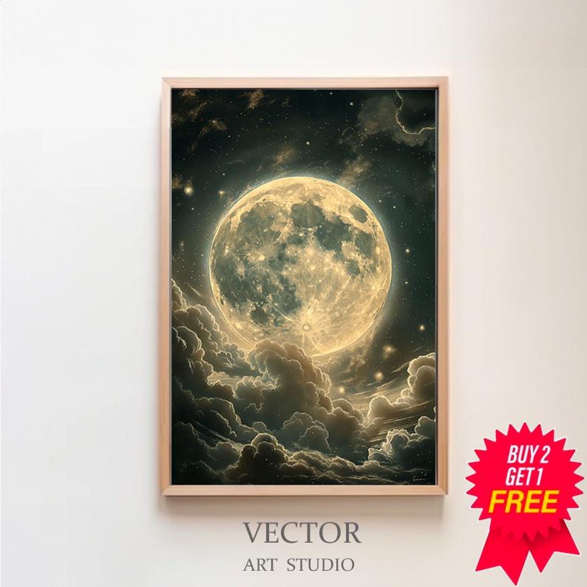 Enchanting Celestial Moon Art Print Vintage Inspired Dark Academia Dark Cottagecore Moon Art Print Night Sky Painting
