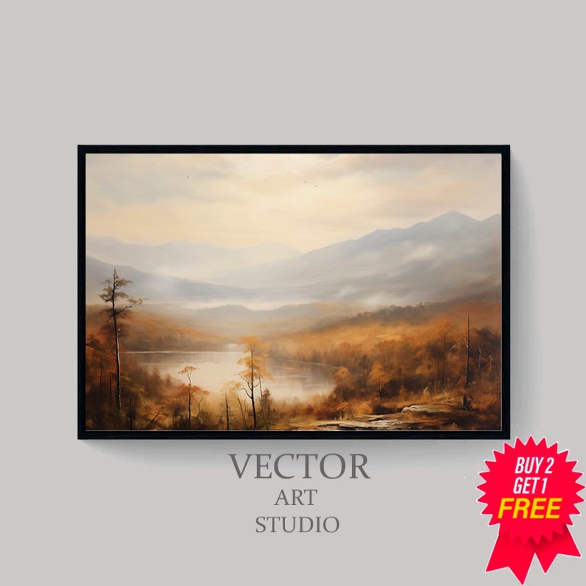 Rustic Fall Landscape Print Vintage Autumn Moody Countryside Painting Farmhouse Decor Fall Wall Print Autumn Earth Tone - Image 4