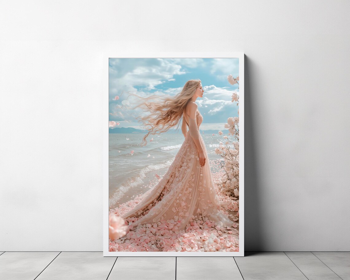 Aphrodite Greek Goddess of Love on a Blossom Seashore Art Poster - Image 3