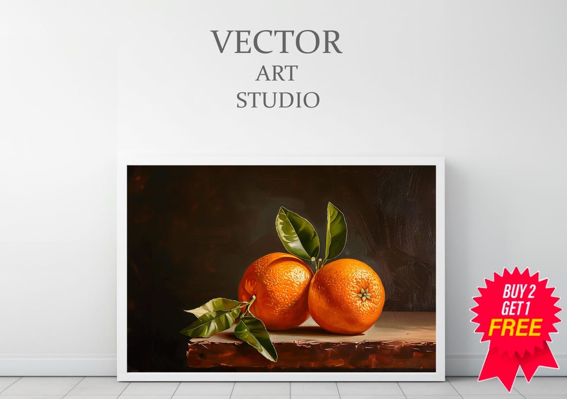 Still Life Oil Painting of Two Oranges on a Rustic Table Poster - Image 3
