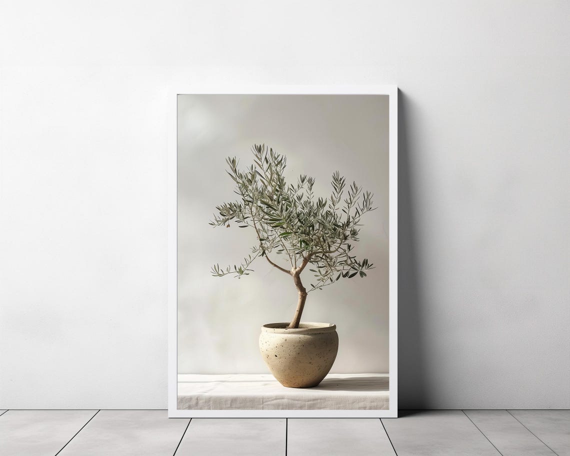 Olive Tree in a Speckled Ceramic Vessel Muted Botanical Art Poster - Image 3