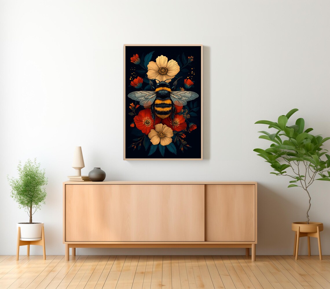 Bee Painting Art Print, Dark Cottagecore Wall Decor - Image 2