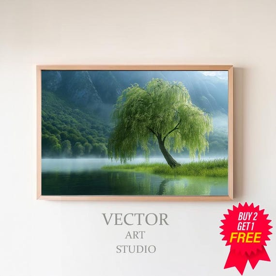 Weeping Willow Landscape Art Wall Decor Weeping Willow Tree Painting Tranquil Art Moody Rustic Landscape Art