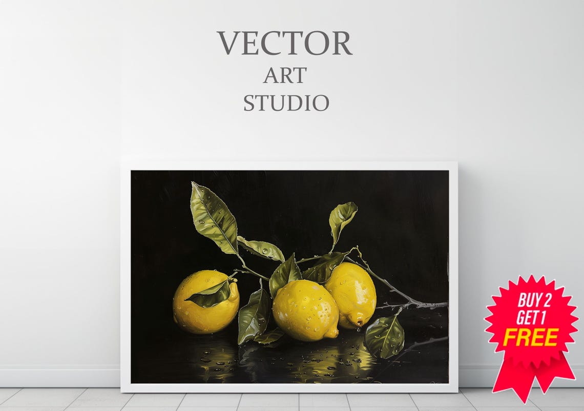 Lemon Moody Fruit Print Vintage Citrus Still Life Oil Painting Kitchen Wall Art Dark Lemons Tree Art Rustic Farmhouse Decor - Image 3