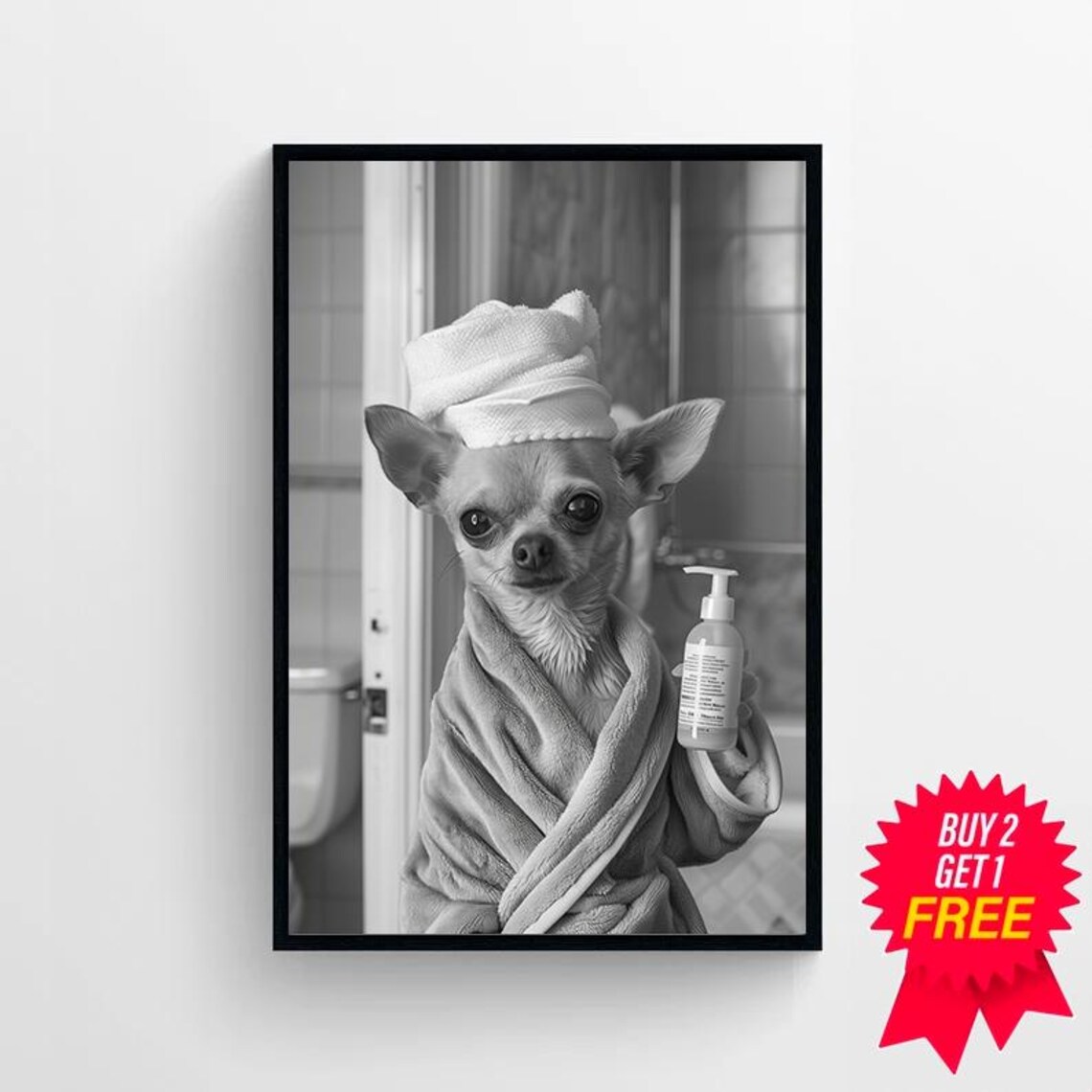 Chihuahua Bathroom Dog Photograph, Wall Art Print - Image 4
