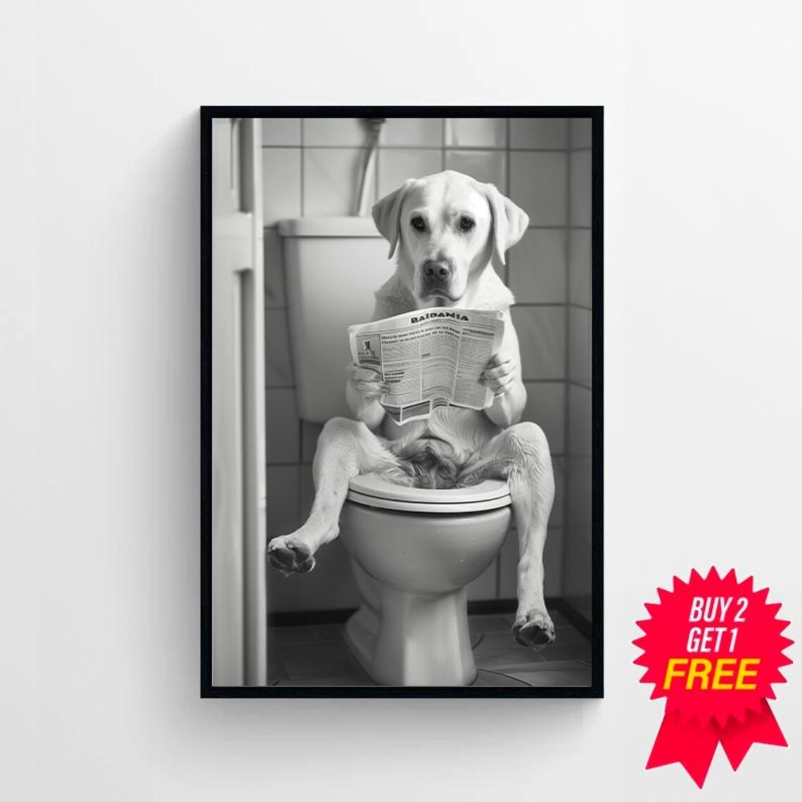 Labrador Retriever Reading Newspaper Toilet Funny Dog Photo Poster - Image 4