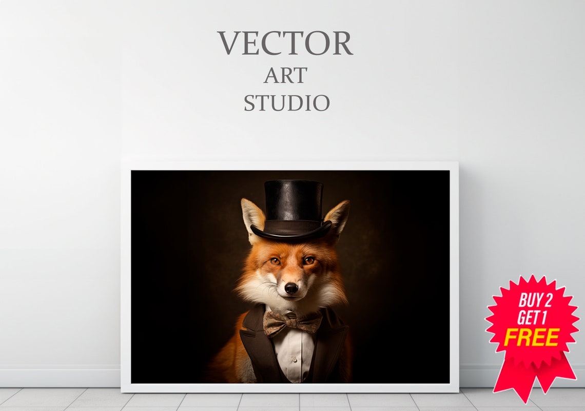 Gentleman Fox In Top Hat And Gold Bow Tie Victorian Portrait Poster - Image 3