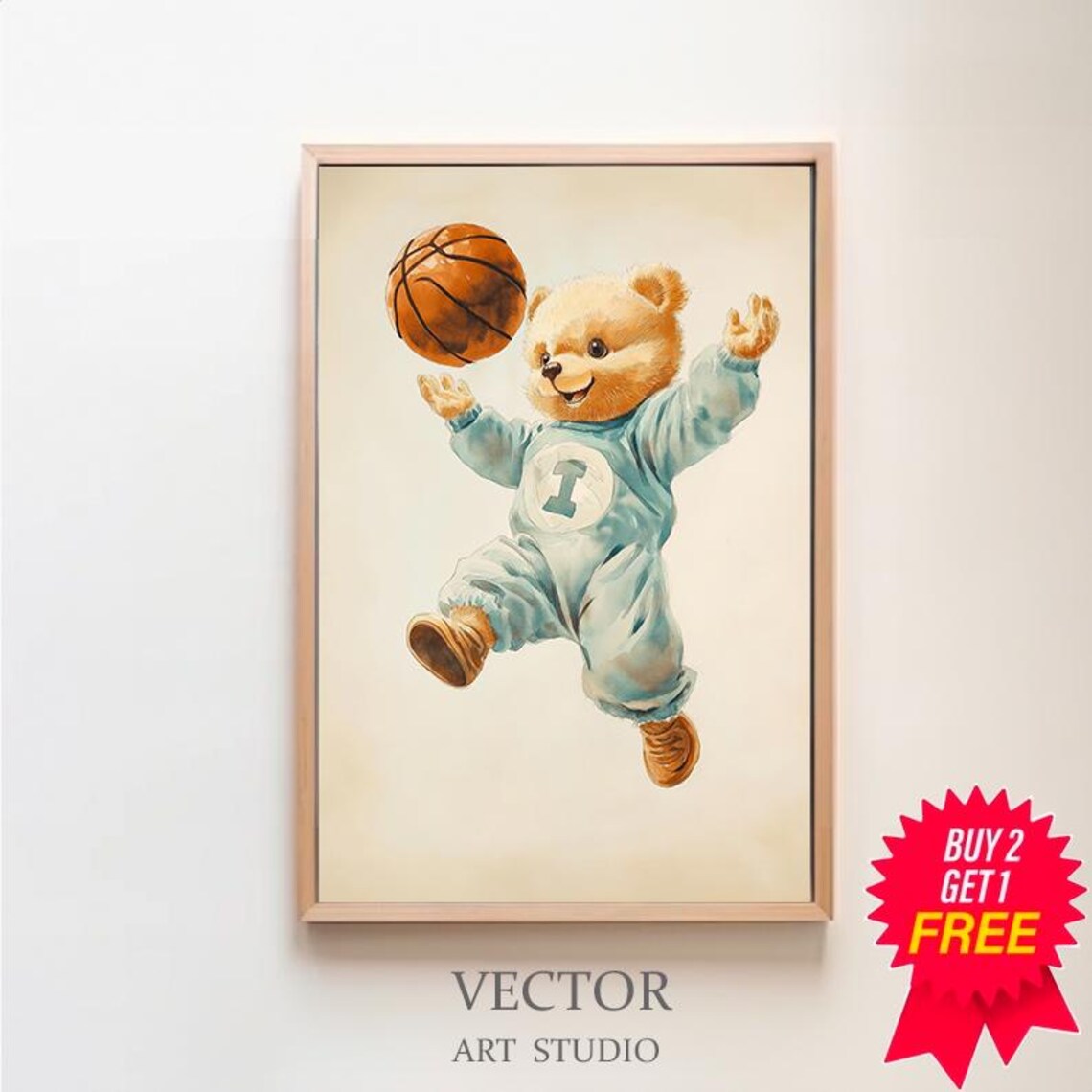 Teddy Bear in Blue Pajamas Number 1 Tossing a Basketball Poster